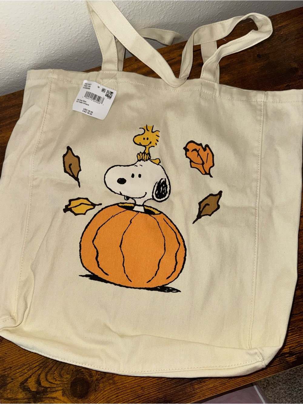 SOLD OUT American Eagle Snoopy Pumpkin Fall Canvas Tote Bag NWT